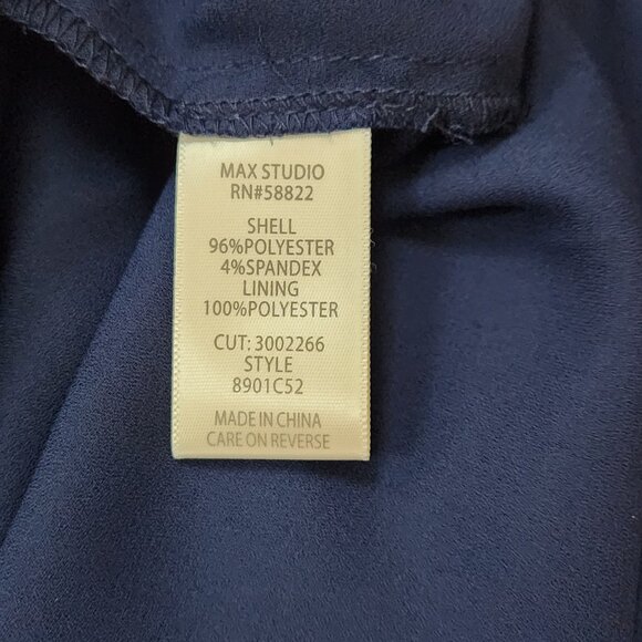 Max Studio Ruffle Shift Dress Womens S Small Navy Blue Bell Sleeve Office OO15X - Picture 4 of 6